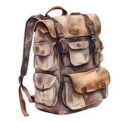 Vintage Hiking Backpacks Watercolor Set – Rustic Travel Bags, Adventure Gear and Camping Illustration Collection