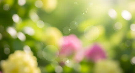 Obraz premium Soft focus garden scene with pink and yellow blossoms