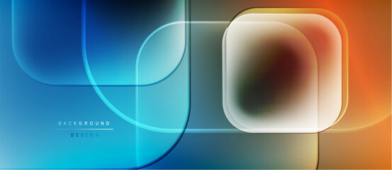 Abstract geometric shapes, vibrant blue orange gradients. Modern design, smooth lines, layered effect. Minimalist background texture.