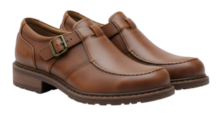 Elegant Brown Leather Monk Shoes with Robust Soles and Buckle
