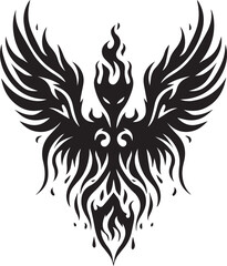 Obraz premium Intricate Black and White Phoenix Bird Design with Flames and Abstract Wings