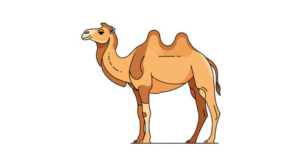 Cartoon Illustration of a Camel with Two Humps Standing Tall Against a Plain Backdrop