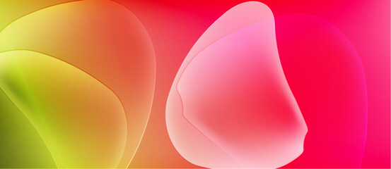 Abstract colorful shapes blend, creating vibrant gradients. Soft curves dominate composition, evoking fluid motion, warmth.
