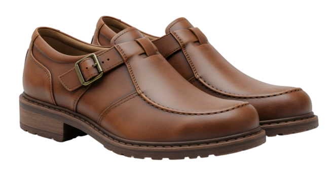 Elegant Brown Leather Monk Shoes with Robust Soles and Buckle