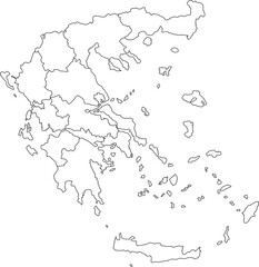 Highly precise detailed vector outline map of the Hellenic Republic (Greece), displaying the national boundary and all 13 administrative regions (Peripheries).

