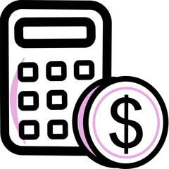 Simple Line Style Financial Calculator with Dollar Coin Money Icon