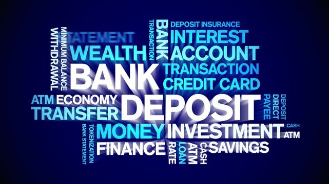 Bank Deposit animated word cloud-text design animation tag kinetic typography seamless loop.