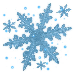 Frosty blue snowflake illustration with glowing icy details and intricate winter-inspired swirls..
