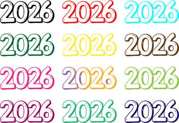 Happy New Year 2026 text design. Business diary cover for 2026 with wishes. Brochure, card, banner design template.2026 confetti number isolated, New Year party concept for cover, calendar, poster 