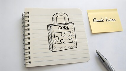 Hand drawn puzzle lock illustration on a notebook