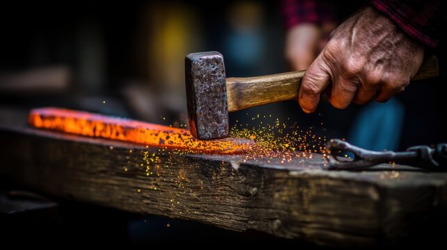 Forging steel tools blacksmith workshop craftsmanship industrial setting close-up artistry in motion