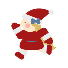 腕を振って走るかわいい女の子のサンタクロース