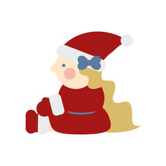 座って足を伸ばすかわいい女の子のサンタクロース