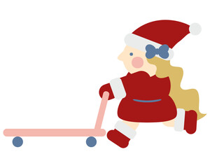 台車を押して走るかわいい女の子のサンタクロース