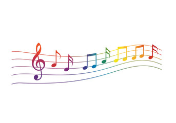 Naklejka premium Colorful Music Notes on Staff Rainbow Gradient Musical Notation.