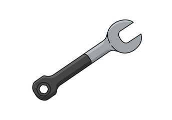 Illustration of a Black and Silver Open-End Wrench.