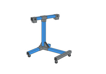 Blue and Gray Industrial Cart with Wheels on White Background.