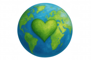 Earth globe with green heart symbol illustrating environmental protection, nature care, and global ecological awareness