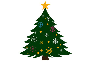Fototapeta premium Decorated Christmas Tree with Star and Snowflakes Illustration.