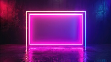 A bright neon rectangle glowing with pink and blue hues on a dark background.