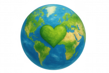 Earth globe loving green heart, expressing world environmental care, ecology, conservation, and sustainability concept