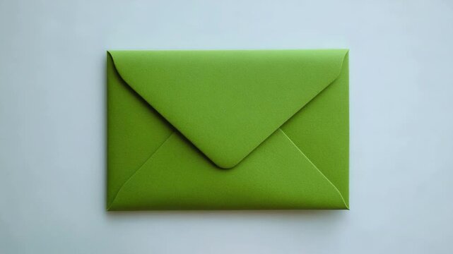 A green envelope sits on a white surface, waiting to be opened