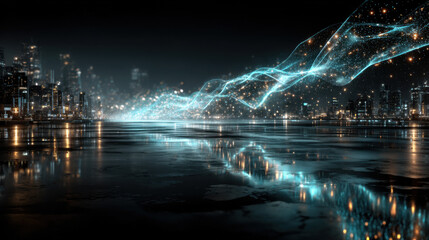 beautiful abstract wave technology background with blue light digital effect corporate concept