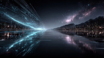 beautiful abstract wave technology background with blue light digital effect corporate concept