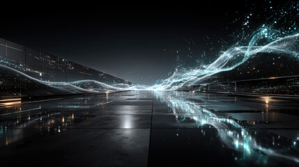 beautiful abstract wave technology background with blue light digital effect corporate concept