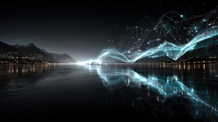 beautiful abstract wave technology background with blue light digital effect corporate concept