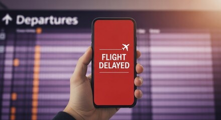 Flight delay notification concept for travel disruption affecting business and vacation travel plans and airline ops