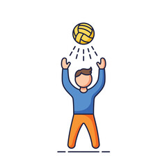 Fototapeta premium A person is tossing a volleyball up in the air, preparing to serve or spike during a game.