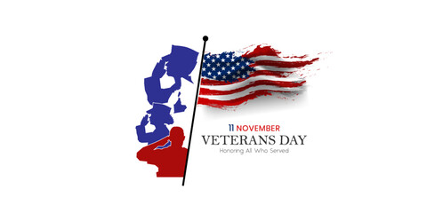 Veterans day poster. Veteran's day illustration with american flag, 11th November, Vector illustration	