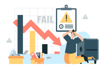 Financial Crisis Illustration with Declining Graph and Distressed Figure on Transparent Background in Flat Style Economics and Market Downturn