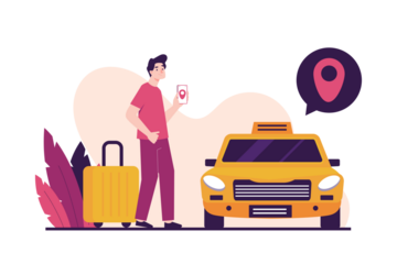 Flat Vector Man with Suitcase Calling Taxi on Transparent Background