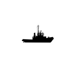 Silhouette of a modern warship silhouette majestic naval vessel displayed in simple black and white silhouette Flat design vector illustration isolated on a white background
