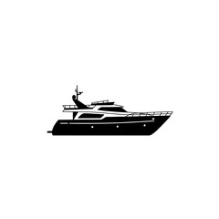 Sleek motor yacht silhouette isolated nautical vessel ocean travel luxury transport silhouette Flat design vector illustration isolated on a white background