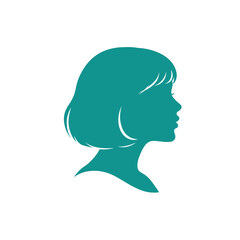 Stylish woman's silhouette profile portrait teal blue graphic design element silhouette Flat design vector illustration isolated on a white background