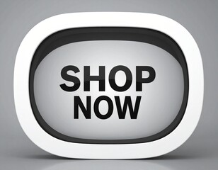Minimalist White Glossy 'SHOP NOW' Button for E-commerce Call to Action on white background 