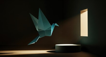 Origami Bird of Hope and Freedom Symbolizing New Beginnings and Positive Change in a Dark World for Optimistic VIsions