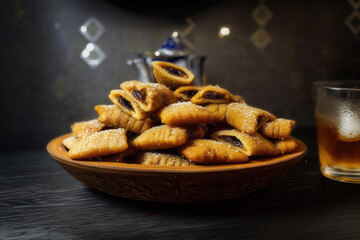 Close Up of Maghreb Makrout Date Cookies on a Plate &mdash; Traditional Dessert