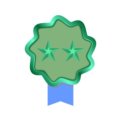Shiny green Star Achievement Badge with Blue Ribbon, ​Premium Quality green Award Seal or Certificate Icon, Wavy-Edged Metallic Medal with Central Star Design