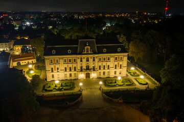 Pszczyna Castle in night illumination