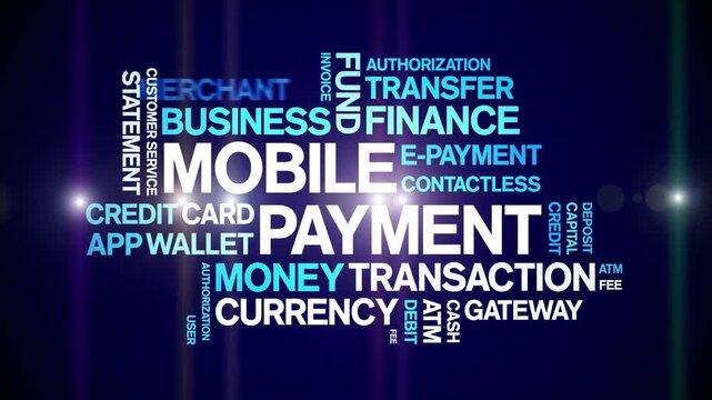 Mobile Payment animated word cloud-text design animation tag kinetic typography seamless loop.