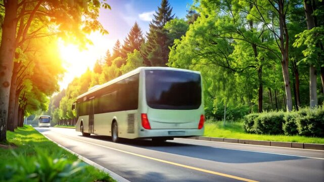 Scenic Highway Through Lush Green Trees at Sunrise