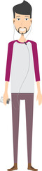 Full Body Pixel Art Illustration of Man with Beard Wearing Maroon and White Baseball Shirt and Mauve Pants on Transparent Background