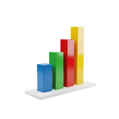 Colorful 3 d bar graph representation of data statistics on white shelf with transparent background