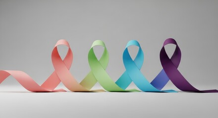 Awareness Ribbons in Pastel Tones Representing Various Causes and Supporting Campaigns with Elegant Background Color