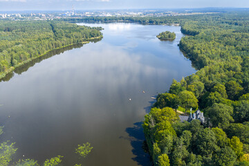 Drone view of Paprocanskie Lake near Tychy