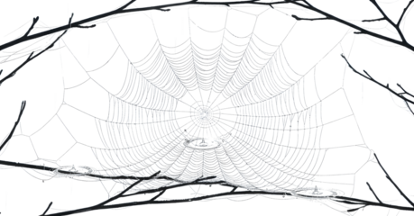 Natural Spider on Web Macro Photography on Isolated White Background